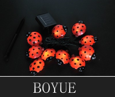 2014 NEW high quality 10 LED Seven-spotted lady beetle solar led christmas string light